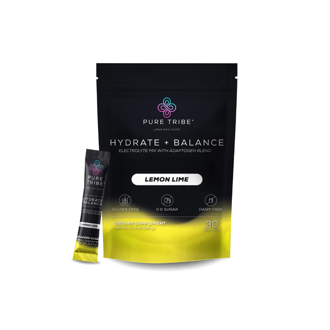 Pure Tribe Hydrate + Balance Lemon Lime Electrolyte Mix with Adaptogen Blend Sugar-Free Gluten-Free Dairy-Free 30 Servings