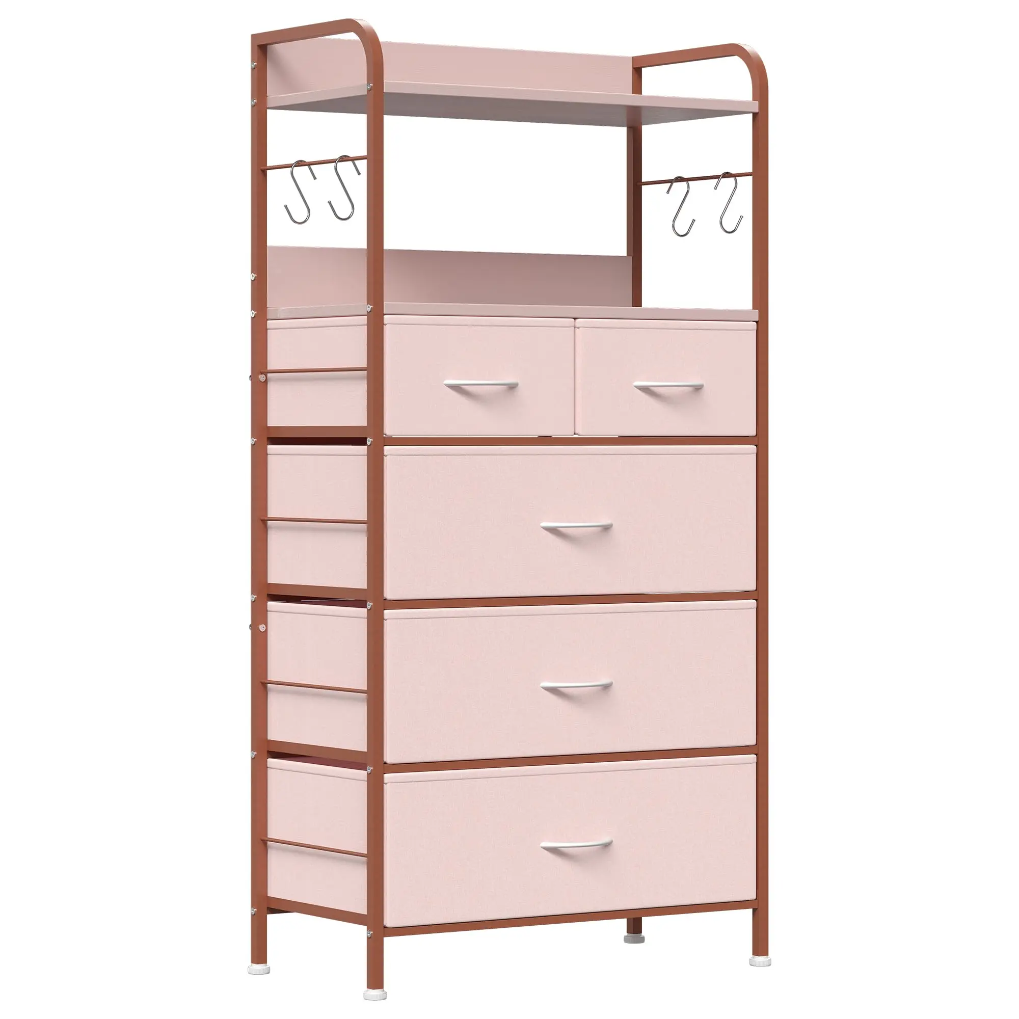 【GARVEE】5 Drawer Pink Dresser with Shelf, Freestanding Bedroom Storage Chest, Easy Assembly for Girls Room
