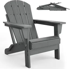 Gray Folding Adirondack Chairs, HDPE Plastic Outdoor Chairs with Wood Texture - 380 LBS & Weather Resistant for Fire Pit, Deck, Patio, Pool, Backyard
