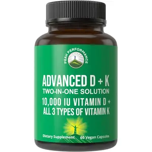 Peak Performance Advanced Vitamin D 10000 IU with All 3 Types of Vitamin K Capsules 10,000 IU Vitamin D3 and Vitamin K2, K1, MK-7 (MK7), MK4 Supplement. 60 Small and Easy to Swallow Pills