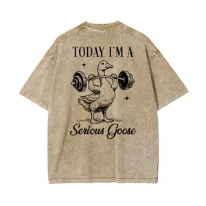 "TODAY I'M A Serious Goose" S~5XL Oversize Unisex Washed T-Shirt for Women and Men's Unisex Fit Batik Cotton Oversize Streetwear Menswear  Super Soft Pre-Shrunk