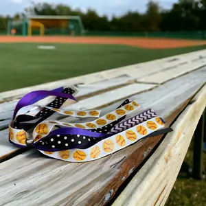 Purple & Black Softball Glitter Ponytail Ribbon Bow Holder for Girls Sport Team
