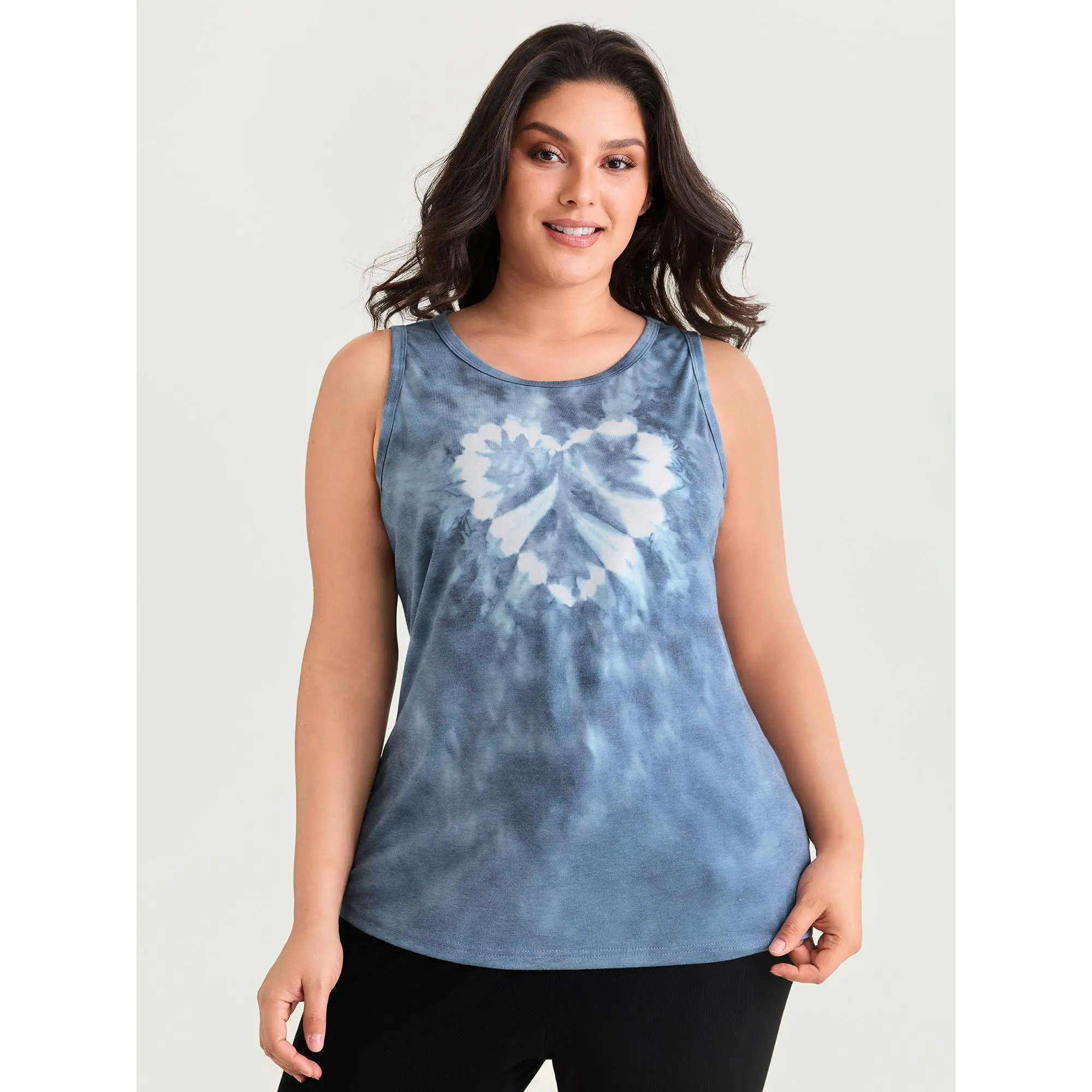 BloomChic Women's Plus Size Boho Tie-Dye Sleeveless Tank Top, Casual Summer Loose Fit Round Neck Shirt in Supersoft Spandex Fabric, Bohemian Sleeveless, Garment