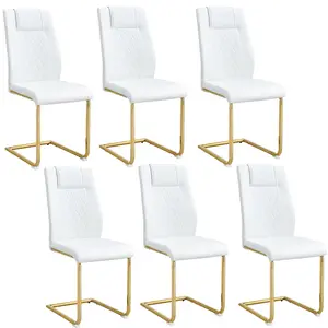 Dining Chairs Set 4/6, High Back White Kitchen Chairs,Waterproof Faux Leather Dinner Chairs with Upholstered Seat,Armless Side Chair with Chrome Plate Metal Legs for Kitchen Dining Room