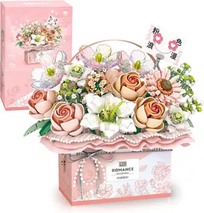 1212 PCS Artificial Roses Bouquet Building Set, Purple Rose Bouquet Gift Box with Handheld Case, LED Light Strip, Room Decor & Mother's Day Gift for Her