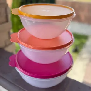 Wonderlier Bowls Transparent Color (3L, 1.8L, 1.3L) Lids Golden Yellow, Orange Coral, & Hot Pink, Set of 3 Tableware Serving