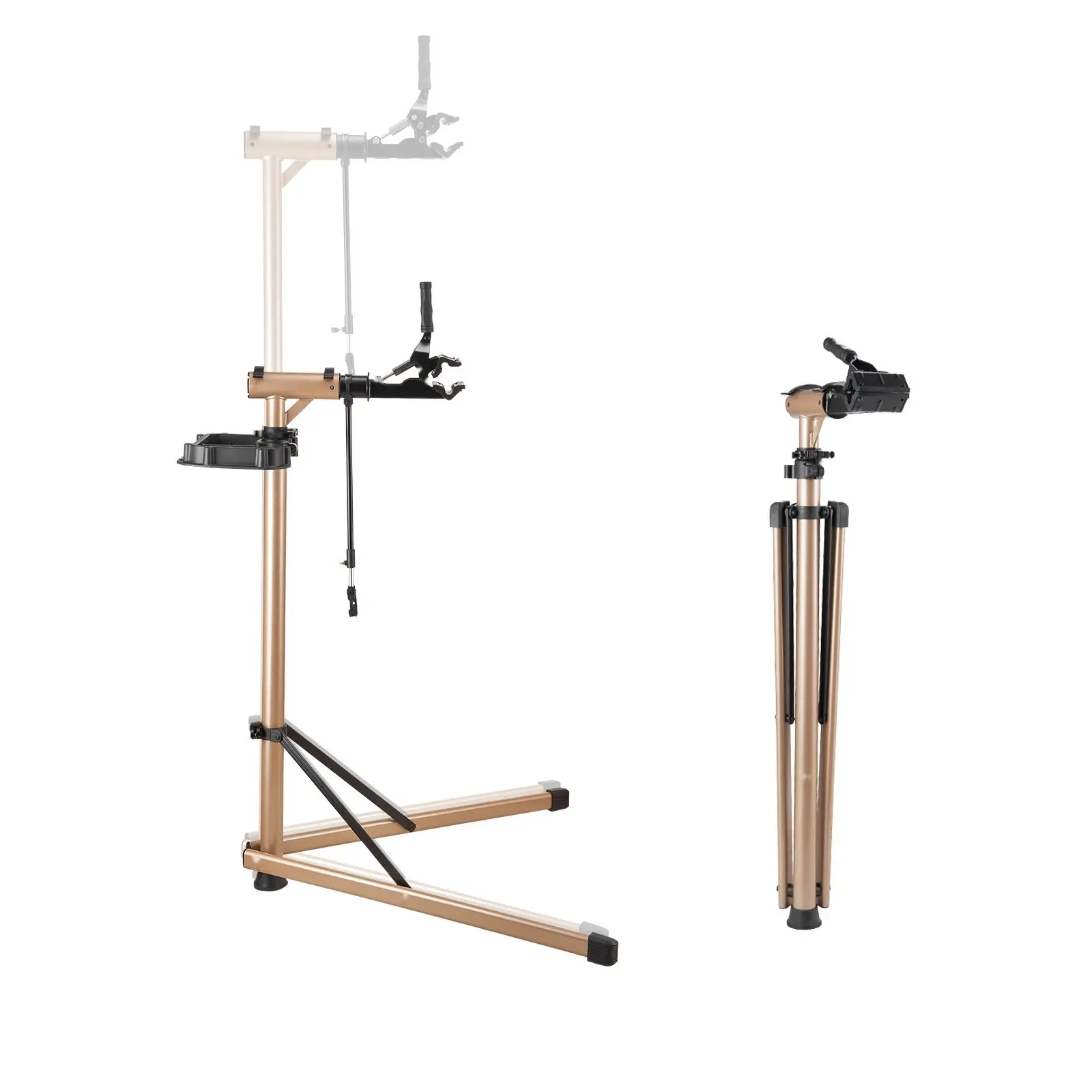 Bike Repair Stand 110 Lb Adjustable Bicycle Maintenance Rack With Tool Tray, Heavy Duty Bike Repair Stand For Home Garage Workshop, Stable Portable Clamping Frame, Easy Setup, Tool Storage, Wheel Aligning And Truing Support