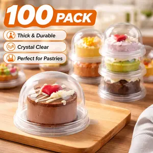 100 Pcs Mini Dessert Containers with Dome Lids – Clear Plastic Individual Cake Boxes for Mini Cupcake, Cocoa Bomb, Strawberry, Cheesecake, Mooncake, Ore Cookie Holder
