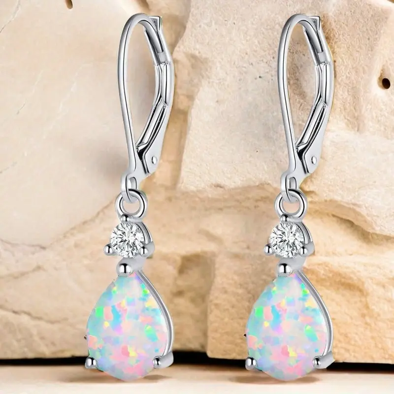Elegant Drop-shaped Synthetic Opal Earrings  Bridal & Ladies' Graceful Accessory  Perfect Gift for Birthday, Festivals & Valentine's Day
