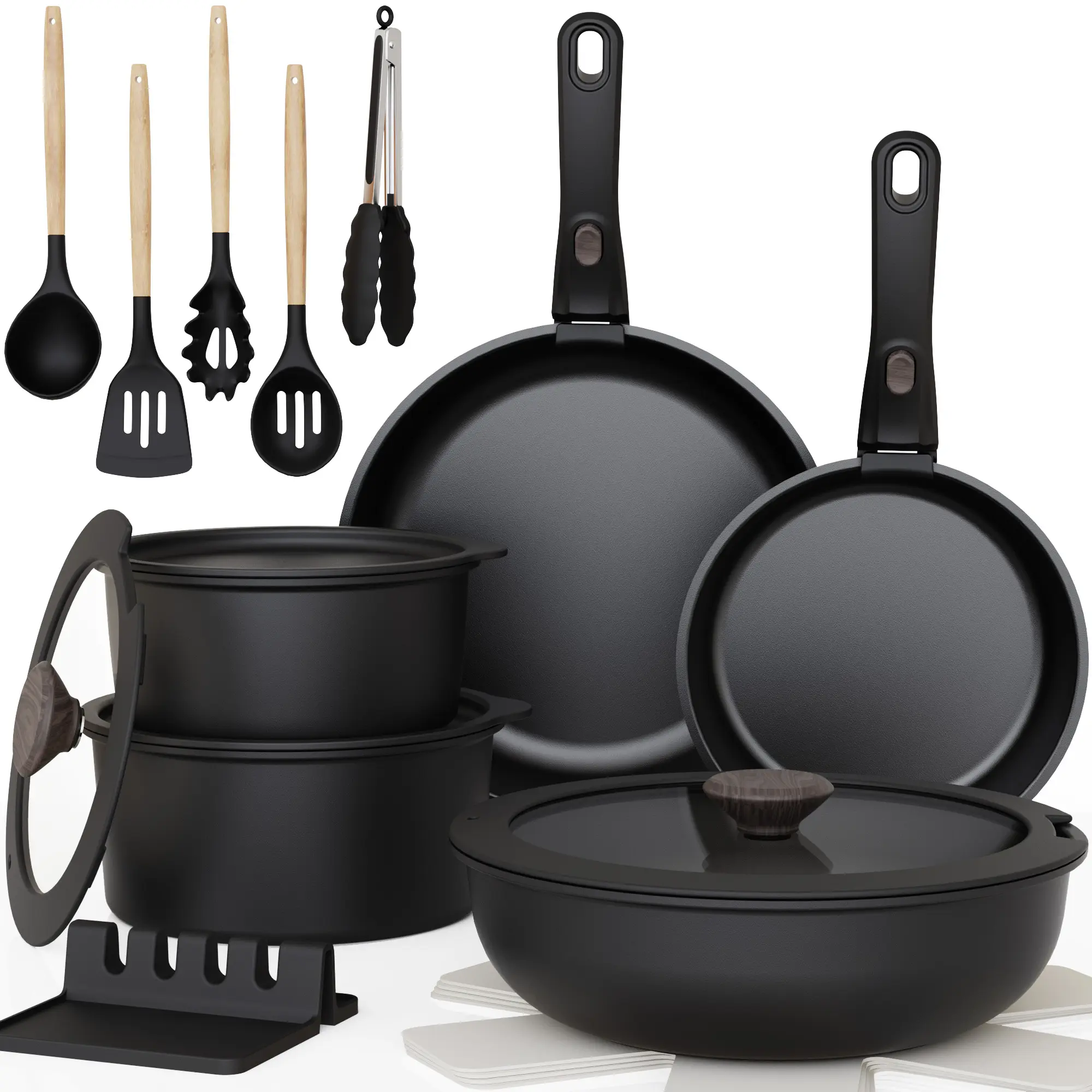 【summerwins2026】Astercook 20-Pcs Cookware Set, Non-Stick Coating, Durable & Easy to Clean, Perfect for Home, Gatherings, and Professional Kitchens hexclad cookware. White,father'sdaygifts,campingessentials,campinggear