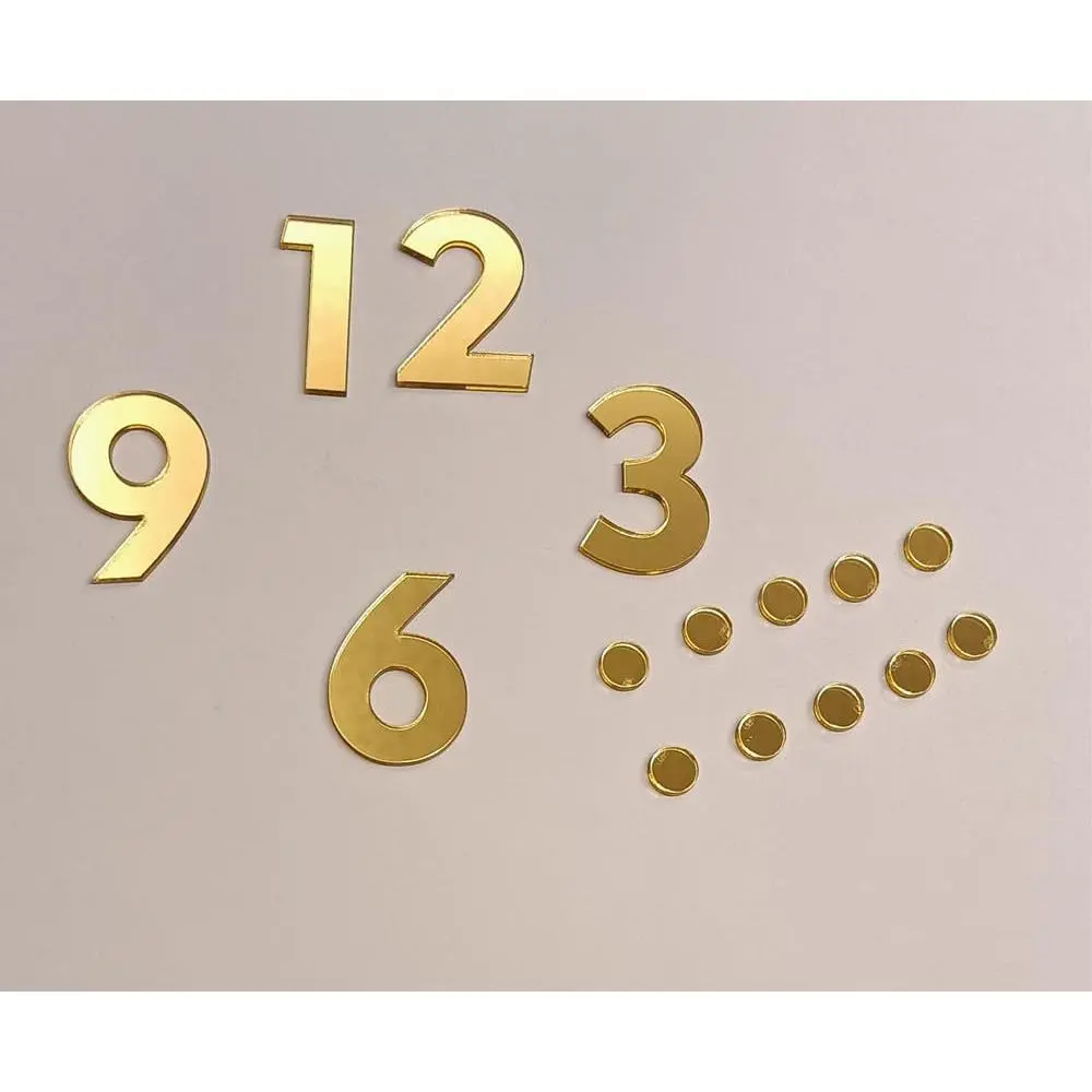 Set of 2 DIY Wall Clock Accessory,Mirrored Self Adhesive Acrylic Numbers (Numerals) and Dashes for a Wall Clock (Gold Mirror, 5CM)