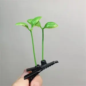 Cute Artifacts Funny Little Bean Sprouts with Grass Growing on Their Heads Sprouting Grass Hair Clips Cute Bean Sprout Clips