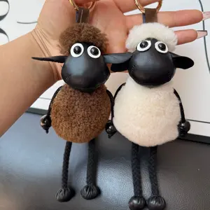Cute Plush Keychain Accessories Purse Charms Real Wool Shaun the Sheep Car Keychain Pendant Backpack Plush Decoration Fur Sheep Bag Pendant Doll
