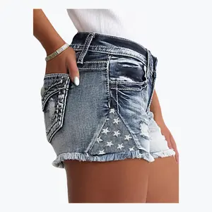 2025 Women's Ripped Denim Shorts Elastic Slim Fit Versatile Jeans Embroidered Denim Shorts Womenswear Outdoorfun Comfort