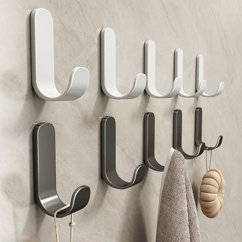 Heavy Duty No Drill Wall Hooks J Shaped Adhesive Hanger For Bathroom Towel Robe Waterproof Minimalist Coat Rack Key Holder Aesthetic Room Decor Renter Friendly Organization Tool For Kitchen Closet Bedroom Matte Black White