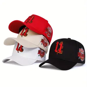 Unisex U Letter Snake Embroidered Baseball Cap Outdoor Sport Adjustable Sunscreen Leisure Hat Spring Autumn Travel Tourism Beach Vacation