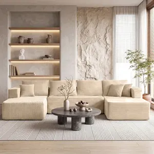 ModMood Cloud Sectional Couch with Corduroy Floor Sofa (133x70") - U-Shaped Modular Set + Chaise, Ottoman & 7 Pillows - No Assembly Cozy Lounge compress  sofa tiktok  shop  fyber  monday soft plush corduroy shape couch fluffy memory foam modern modular