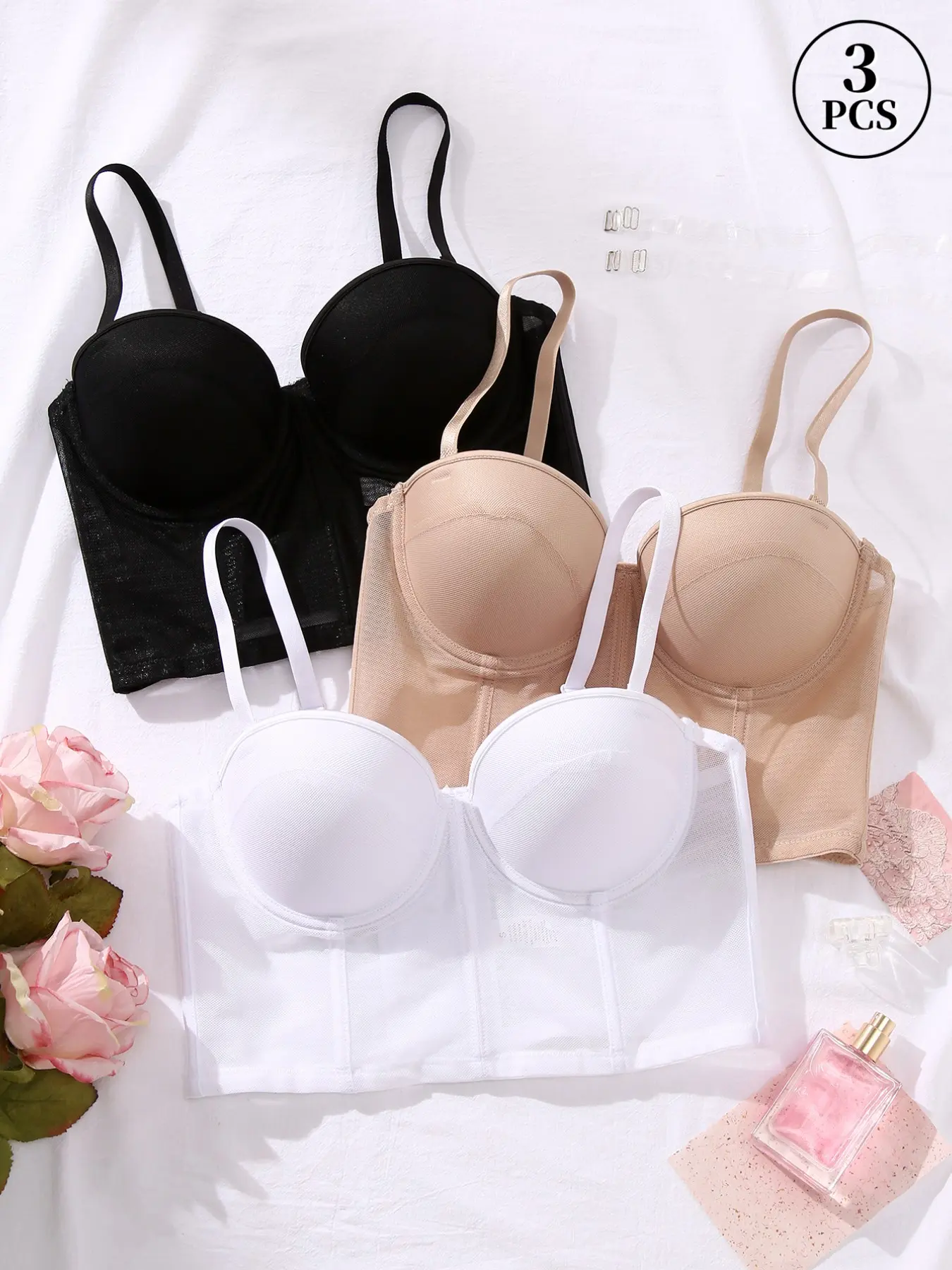 3PCS Women's Slimming Shapewear Elegant Bra, Effective Abdominal and Back Fat Reduction, Adjustable Straps, Detachable Straps, Everyday Wear, Adjustable Bras