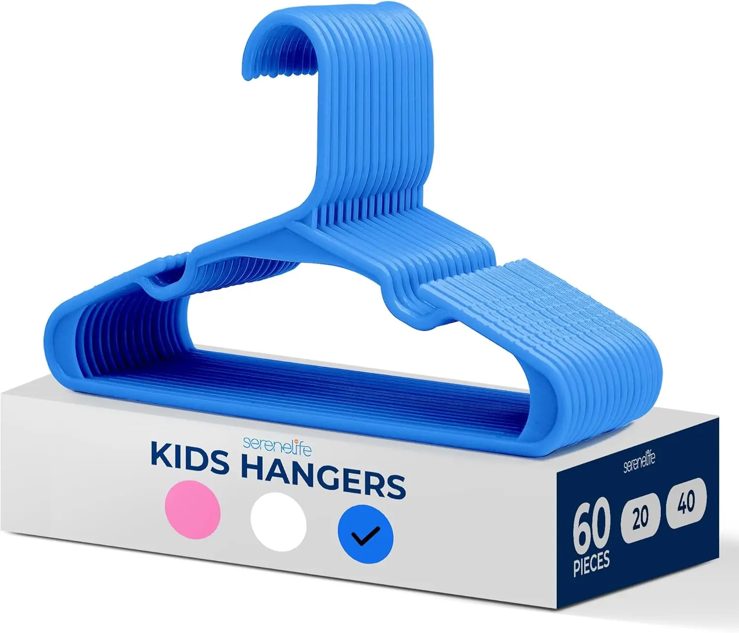 60 Pcs Kids Plastic Hangers - Blue | Non-Slip Clothes Hangers with Shoulder Grooves - Space Saving Closet Organizer for Babies & Toddlers Dresses - Everyday Household Essentials