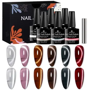 MSRUIOO 6-Color Moonlight Magnetic Gel Nail Polish Set with Magnetic Stick, Mocha Brown Grey Mirror Glass Effect Cat Eye Gel, Soak Off UV/LED French Style DIY Long Lasting Cat Eye Gel Nail Art Gift, Nail Art & Nail Polish for Women & Girls