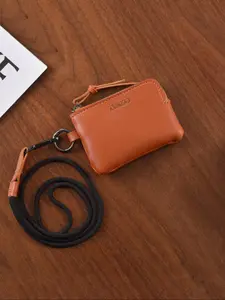 Mini Neck Wallet Keychain Holder, Soft Leather Design, Unisex Portable Card & Coin Organizer, Ideal for Daily Use