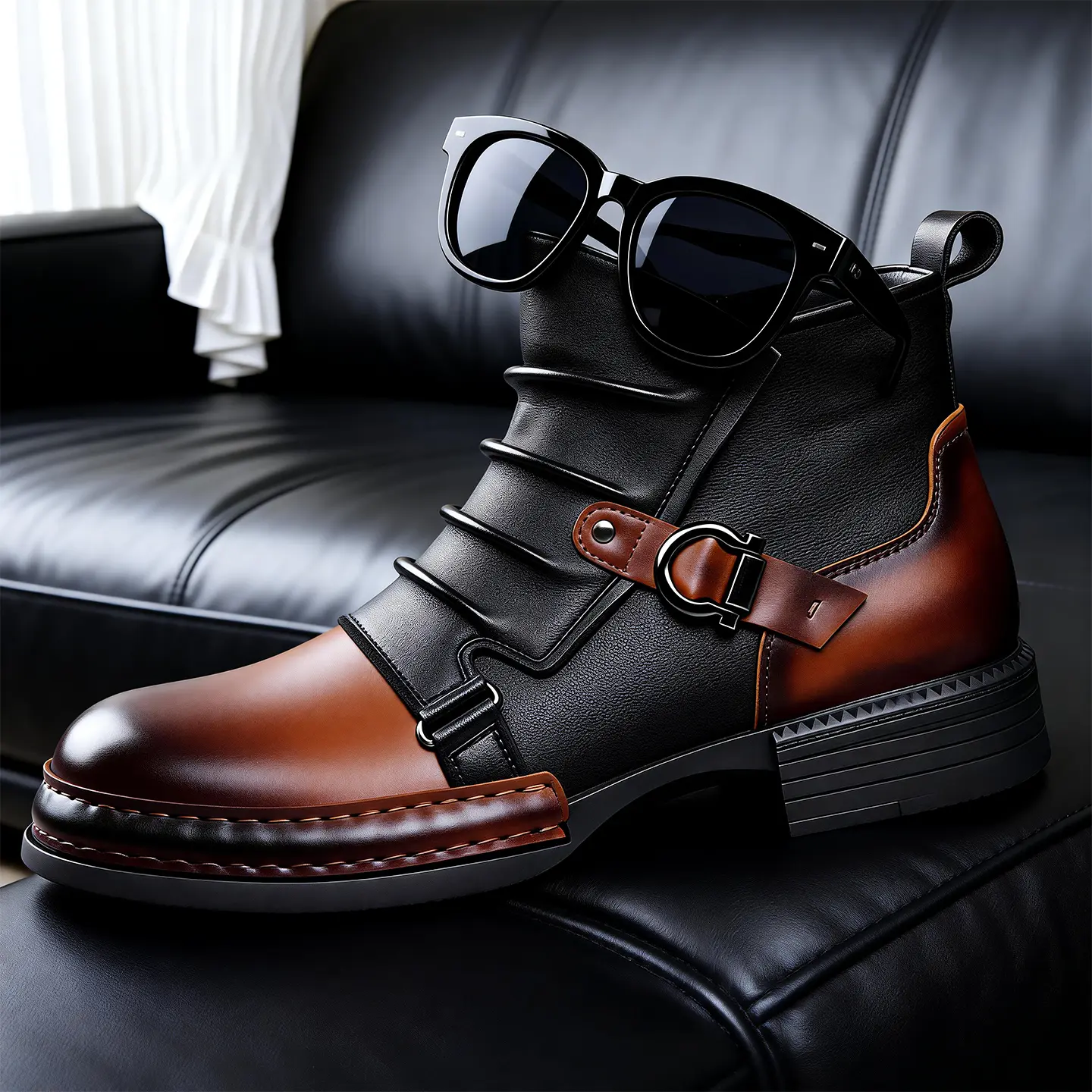 Urban Rebel Men's Moto Boots | Two-Tone Cyberpunk Style | Premium Vegan Leather Ankle Boots with Side-Zip |  Walking Shoes Fashion Bota