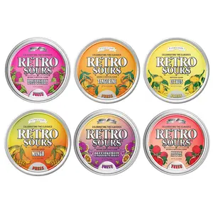 Retro Sour Tins 6 Pack Hard Tangy Candy Tangerine Raspberry Apple Passionfruit Mango Citrus Flavored Tin Tiktok Candy 6 Pack Each Iconic Candy Snack Sweet Bonbon Sugar