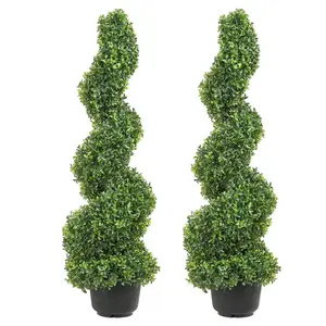 【Summervibes】VEVOR 2 pcs. Artificial Boxwood Tower Topiary Spiral Artificial Plant 91cm high Decorative Plant Green Plastic PE Iron Topiary Plants incl. 10 pcs. Replacement Leaves Fruit Pot