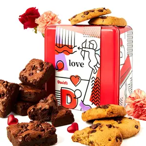 DAVID'S COOKIES Gluten-Free Cookies Brownies 2LB Gift Tin | Best Anniversary & Loved One Gift | Gourmet Assorted Keepsake Tin Box