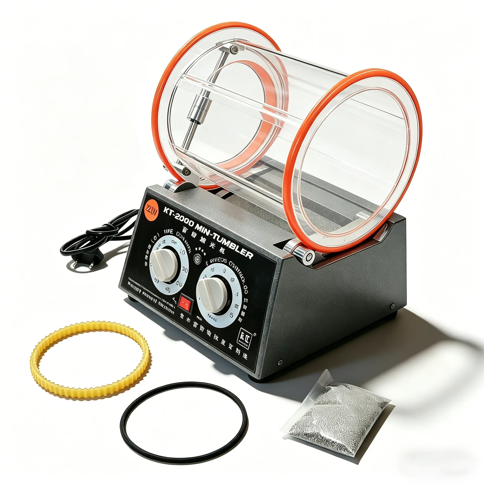 Professional Jewelry Rotary Tumbler Polisher - 60W 110V 11Lbs Capacity KT-2000 Tumbler with Timer for Jewelry Cleaning, Polishing & Metal Deburring, Diy Jewelry Making, 1 X Bag Of 3Mm Carbon Steel Tumbling Media
