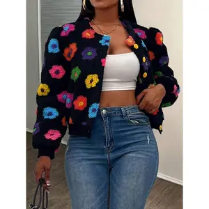 Women's Floral Print Casual Short Jacket, Stylish Ladies Outerwear for Spring & Fall, Comfortable and Trendy Design