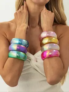 Boho Geometric Resin Cuff Bracelet for Women, Fashionable Ab Color, Casual Party Jewelry, Perfect Gift for Couples and Weddings