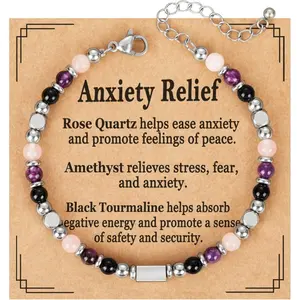 Natural Crystal Beaded Bracelet for Women - Triple Symbolic Stone Bracelet Gift for Friends Daughter Mom, Adjustable 6.5+1.8 Inches