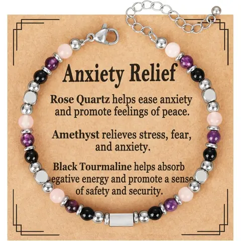 Women's Natural Amethyst & Rose Quartz Beads Symbolic Healing Crystal Bracelet - Triple Stone Mix, 6.5" Circumf., 1.8" Adjustable Extender, Skin-Safe Metals, Bejeweled Style, Stress & Anxiety Relief, Gifts for Adulting Women, Daily Wear Fashion Jewelry