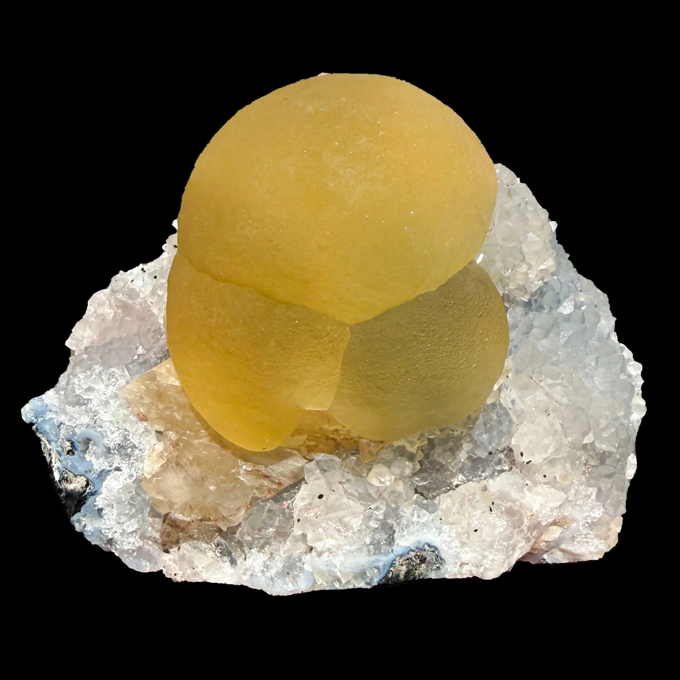 Botryoidal Yellow Fluorite Cluster on Quartz Matrix – Indian Mineral Specimen from Nashik # DKT100