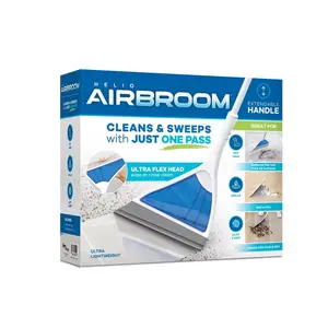 Helio Air Broom 6082608 12 in. All Surface Lightweight Silicone Squeegee Pet Hair Broom with Dustpan, White & Blue