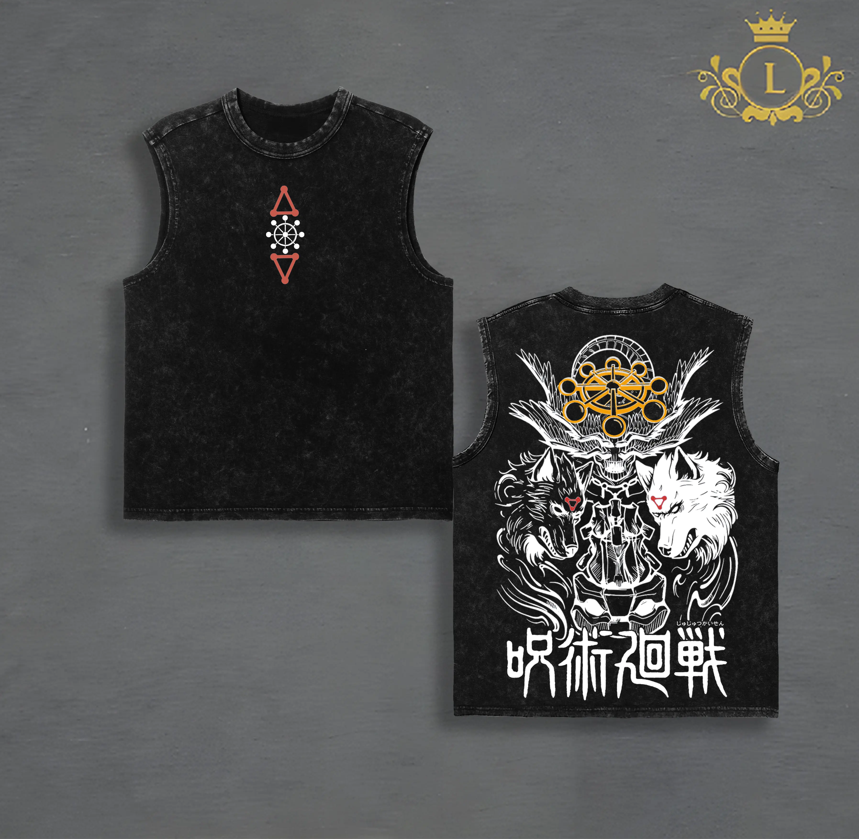 Mahoraga Divine General Tank Top – Vintage Washed Jujutsu Kaisen Inspired, Megumi Shikigami Mahoraga Anime Graphic, Oversized Soft Cotton Streetwear, Unisex Casual Apparel, Gift for Anime Fans