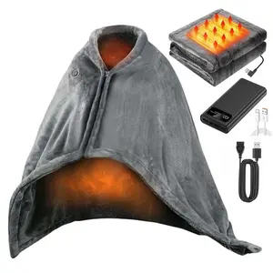 Portable USB Heated Blanket (20000mAh Battery Included): 63"x33.5" Wearable Electric Poncho Shawl with Snaps | 15s Fast Heat & Auto-Off | Velvet for Neck & Back Pain Relief | Washable Cordless Throw for Camping, Office & Travel | Ideal Mother’s Day Gift