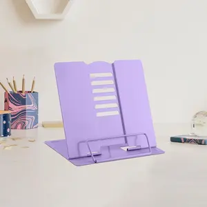 Adjustable Metal Book Stand – Portable Desk Book Holder for Cookbooks, Textbooks, Tablets, Sheet Music, and Documents – Sturdy Reading Rest (Purple)