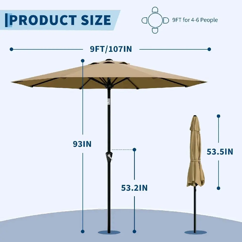Patio Umbrella - Patio Parasol with Acrylic Fabric, Sun Protection Outdoor Shade Solution for Backyard, Garden