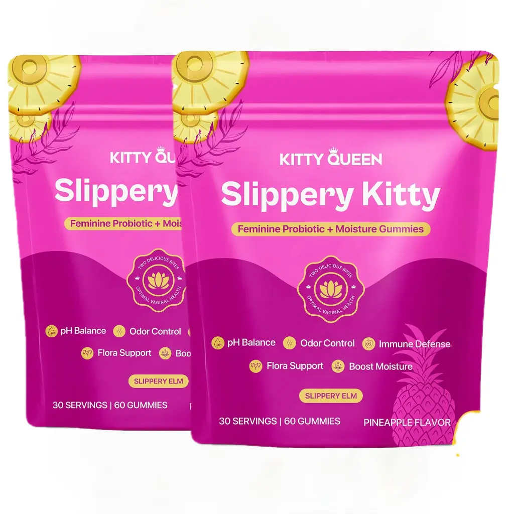 Feminine Probiotic Gummies with Slippery Elm & Pineapple Fruit Powder, Women Daily Flora Wellness Dietary Supplement, Pineapple Flavor, 2 Pouches 120 Gummies Total