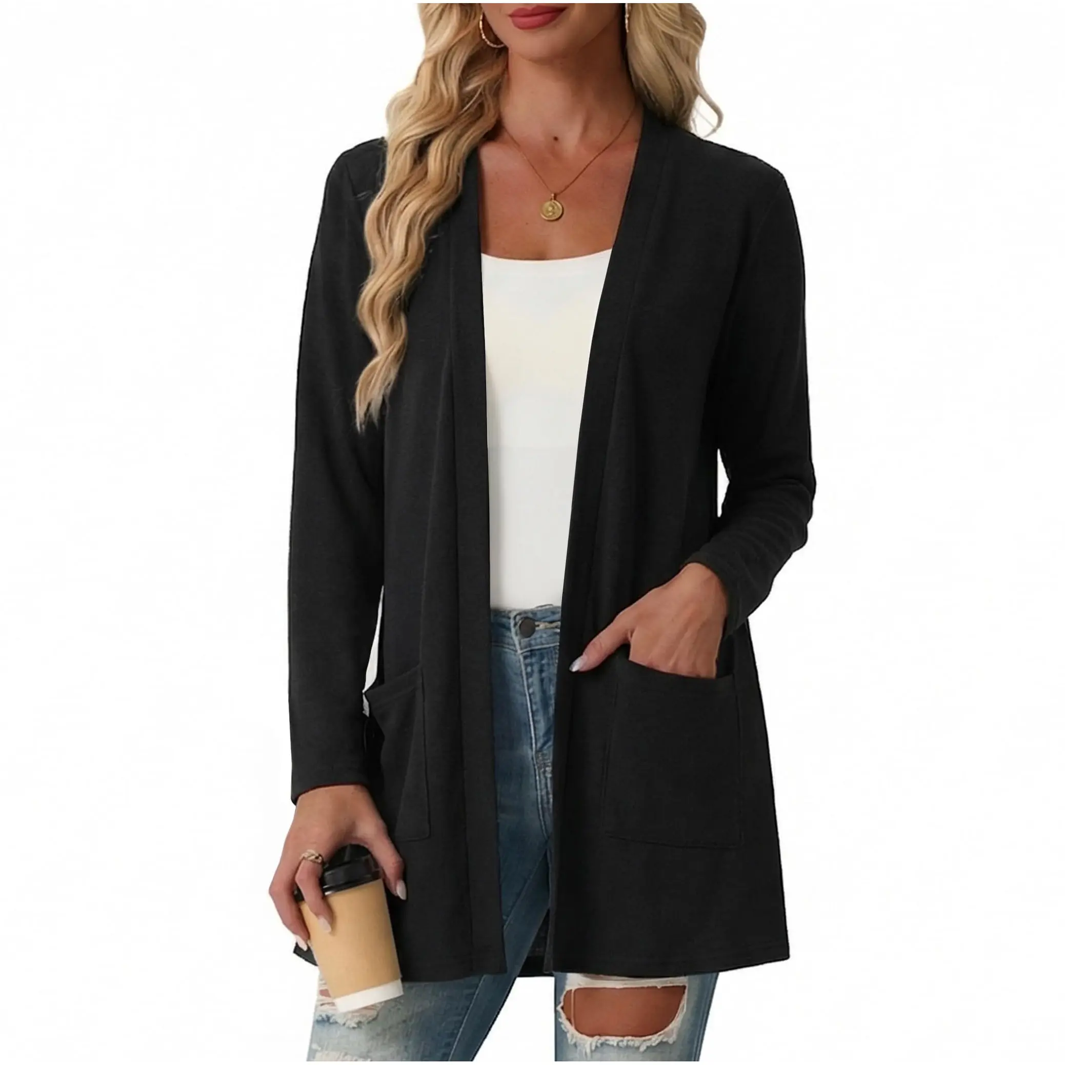 Lepunuo Lightweight Cardigan Sweaters for Women Long Sleeve Cardigans | Open Front Casual Cardigan,Knit Cardigan with Pockets,Spring&Fall Cardigan Sweaters
