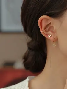 Heart-Shaped Zircon Earrings Set, Long Dangle Ear Cuffs, Simple Style Bone Clips, Complete Ear Jewelry Collection