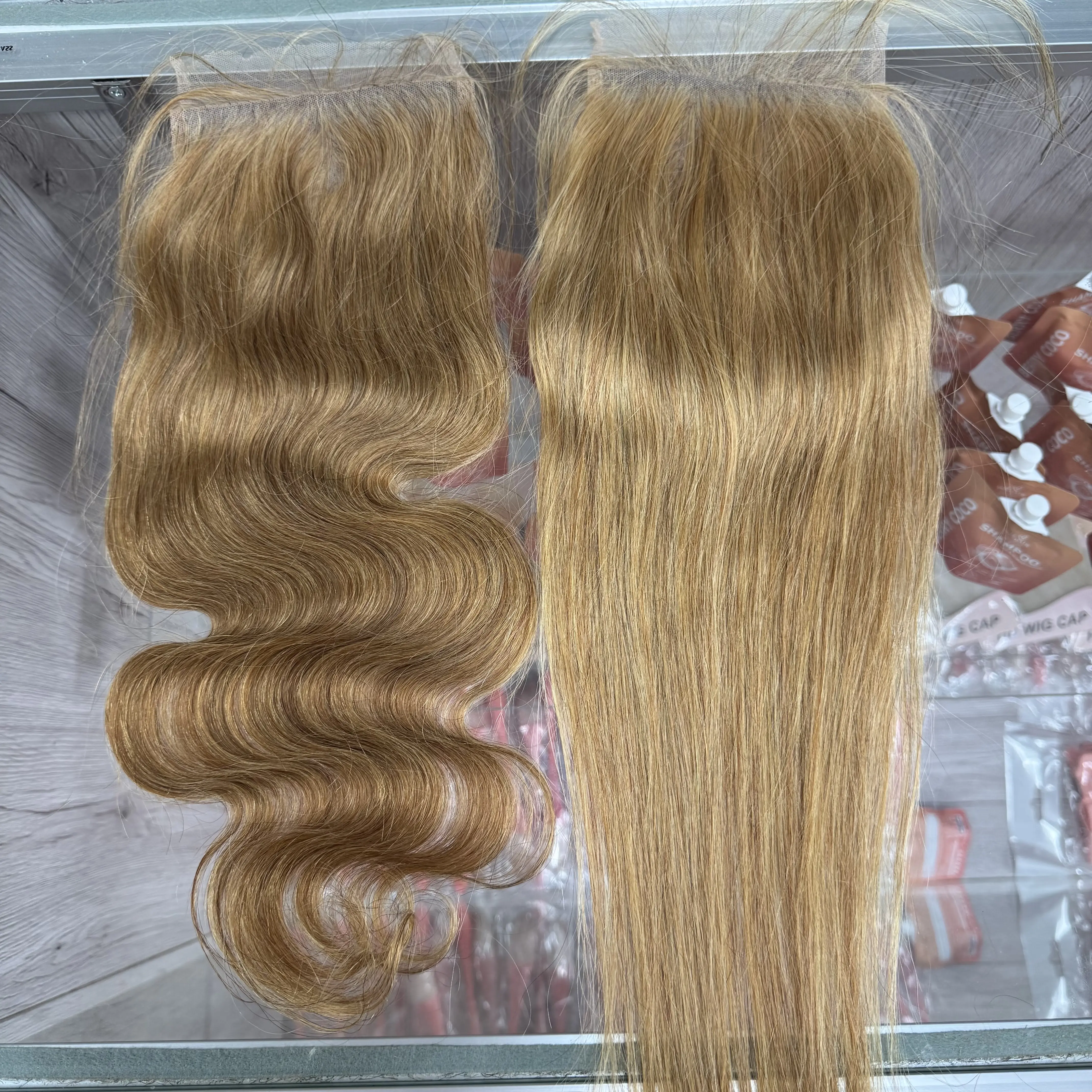 [We Heart Hai] 5x5 Lace Closure Honey Blonde 27# 100% Virgin Human Hair Straight Body Wave Pre-plucked