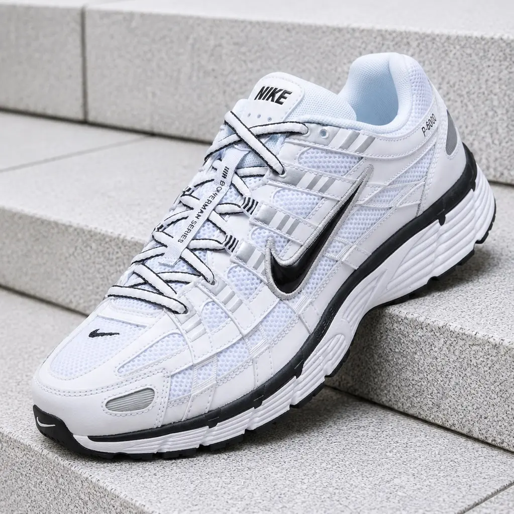 Nike P-6000 White Metallic Silver Black Men's Fashion Sneaker New Nike P-6000 White Metallic Silver Black Men's Fashion Sneaker New
