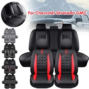For Chevrolet Silverado GMC 1500 2500HD 3500HD Car Seat Covers for 5 Seats, Premium Leather Front Rear Cushions with Storage Bag, Full Coverage Automotive Seats Protectors 4-Season Usable