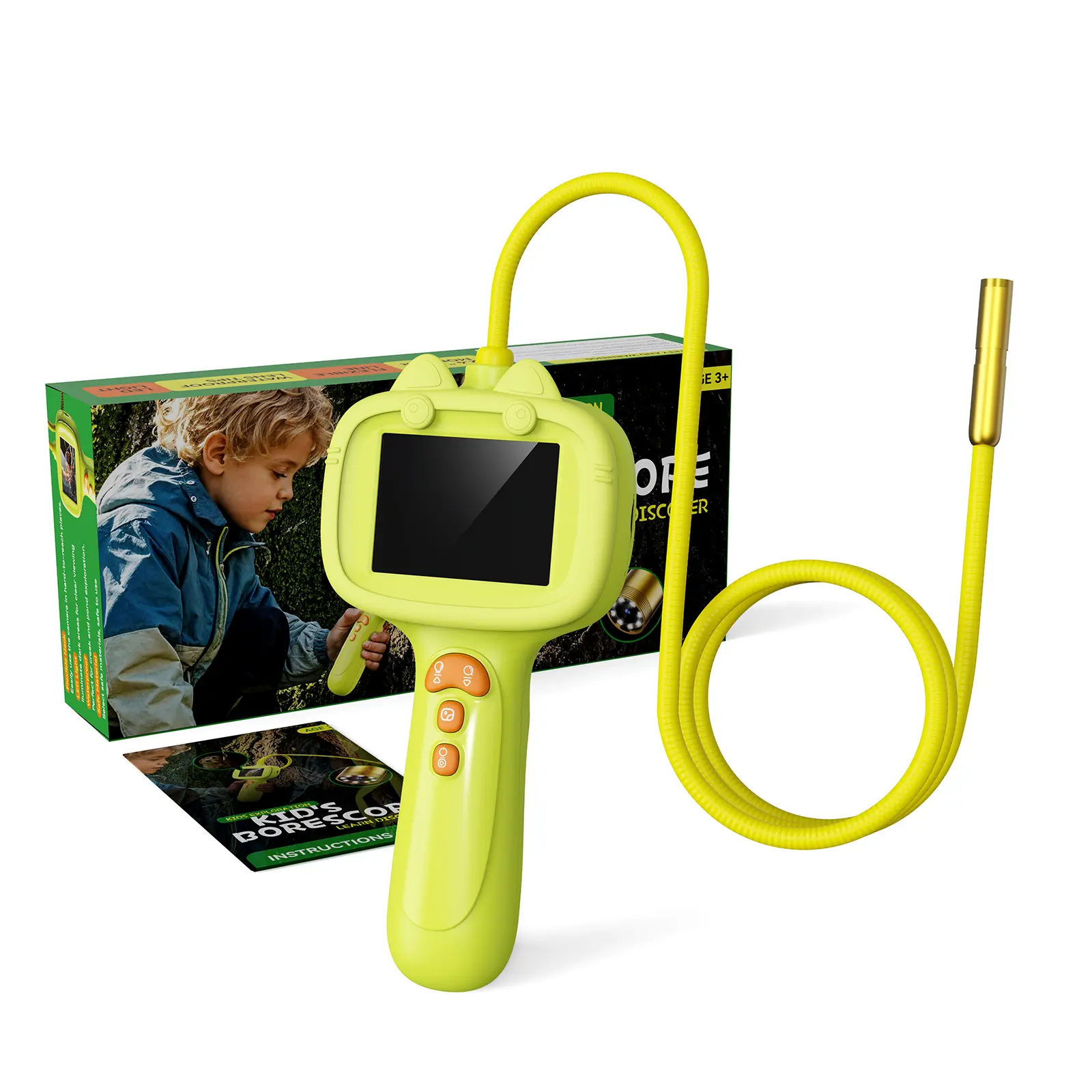 [2026 Upgraded] Kids Explorer Camera with 2.4" HD Screen, Flexible Lighted Probe, Photo & Video, Rechargeable STEM Nature Toy, Supports Up to 64GB TF Card (Not Included), Storage Bag, Ages 4-12