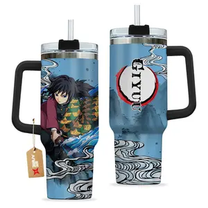 STORMMECH- Giyuu 40oz Handle Tumbler – Kimetsu No Yaiba Stainless Steel Travel Mug, Anime Inspired Vacuum Insulated Cup, Large Iced Coffee Tumbler, Manga Fighter Drinkware, Otaku Gift for Him Her