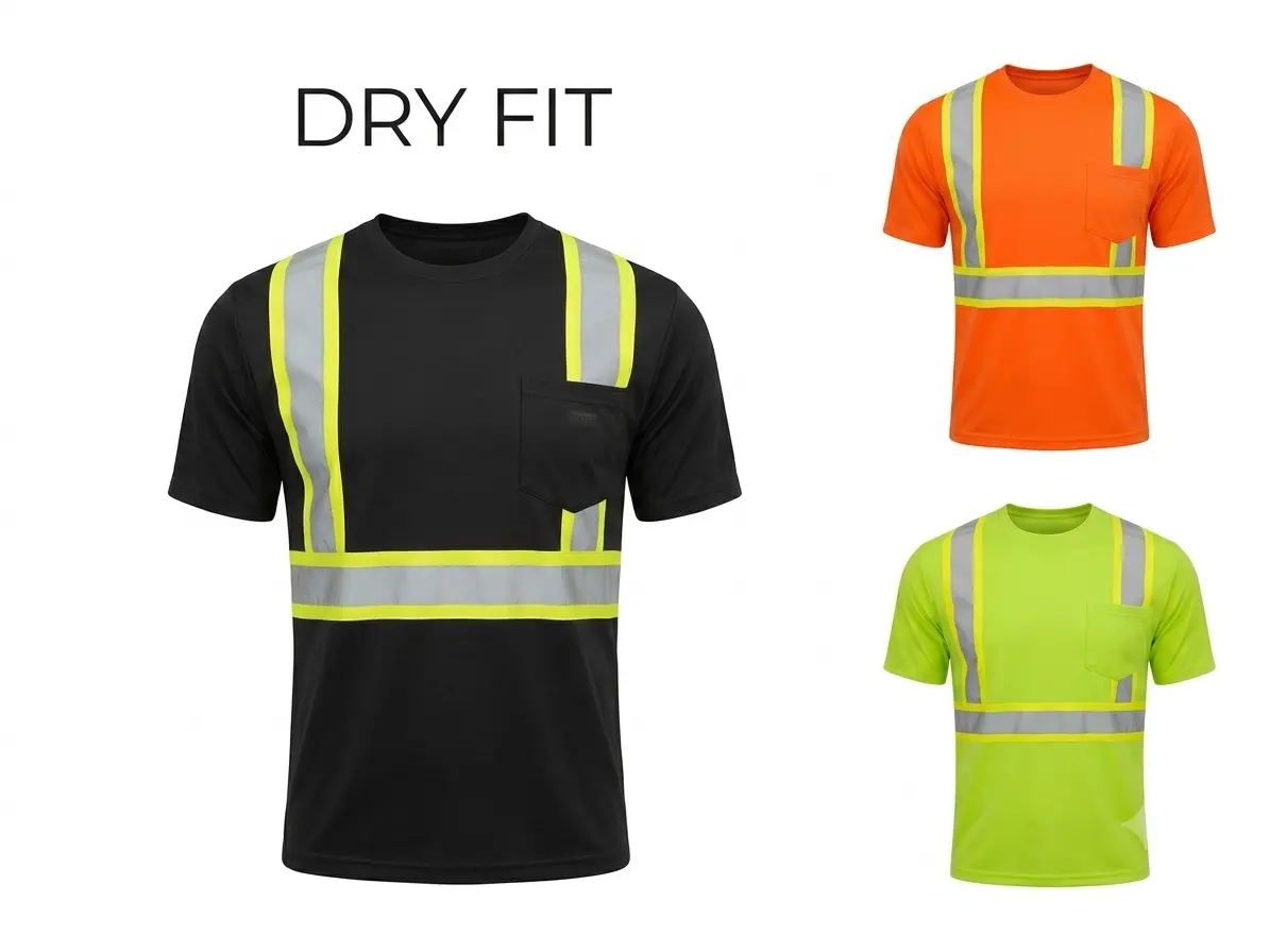 High-Visibility Short-Sleeve Work Safety T-Shirt (2 or 4 Packs) - Multi Sizes, Lime/Orange/Black, Double Tape, Dry Fit, Breathable Cool Wear Safety Gear for Home Improvement & Security Work