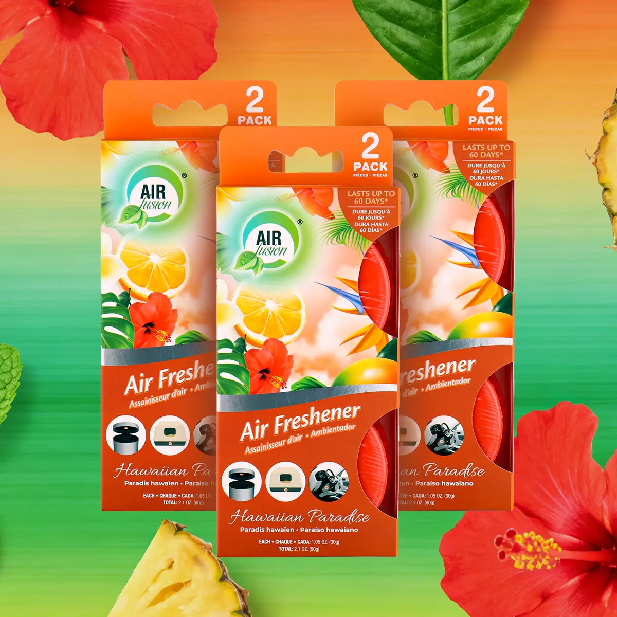 AIR FUSION Scented Aroma Freshener - Fruity 2.1oz Stick-On Fragrance Gels & Blocks (3-Pack), Bathroom Freshness Odor Control, Adjustable Fragrance, Easy Placement, Multiple Scents, 0-500 ml Capacity, Fresh And Clean, 2 Fluid Ounces